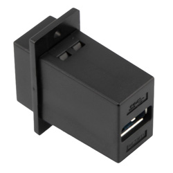 USB3.0转接头/耦合器，ECF法兰式接线板安装，A型母头/A型母头，ABS外壳，黑色的图片