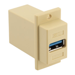 USB3.0转接头/耦合器，ECF法兰式接线板安装，A型母头/A型母头，ABS外壳，乳白色的图片