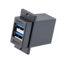 USB 3.0双层堆栈式适配耦合器，ECF法兰面板安装型，2个A型母头至2个A型母头，ABS外壳，黑色的图片
