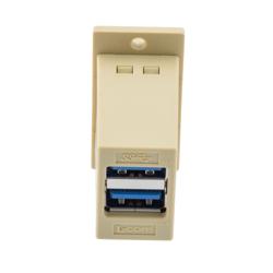 USB 3.0双层堆栈式适配耦合器，ECF法兰面板安装型，2个A型母头至2个A型母头，ABS外壳，象牙白的图片