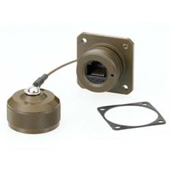 超5类RJ45插座，加固型法兰安装，锌镍抛光，配备防尘帽的图片