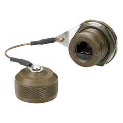 超5类RJ45插座，加固型IP68防松螺母，锌镍抛光，配备防尘帽的图片