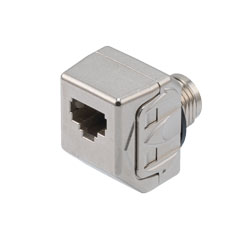 防水IP67等级，M12 X编码母座至RJ45母座，金属适配器，可面板安装，超6类，10千兆的图片