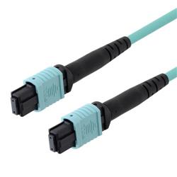 MPO w/o pins to MPO w/o pins, 24 Fiber Round, OM3 10G 50/125 Multimode, LSZH Jacket, Aqua, 10.0m的图片