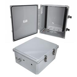 14x12x06 Polycarbonate Weatherproof NEMA 4X Enclosure, DIN Rail Mount Dark Gray的图片