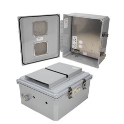 14x12x06 Polycarb Weatherproof NEMA 3R Enclosure,120-240VAC Univ Outlet Mnt Plate, Vented Dark Gray的图片