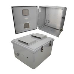 18x16x10 Polycarb Weatherproof NEMA 3R Enclosure, Modified Base Drilled Mount Vented Lid Dark Gray的图片