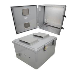 18x16x10 Polycarbonate Weatherproof NEMA 3R Enclosure, 120VAC Mount Plate Vented Lid Dark Gray的图片