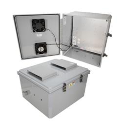 18x16x10 Polycarb Weatherproof NEMA 3R Encl 240 VAC Univ Outlet Mount Plate Mech Therm Fan Dark Gray的图片