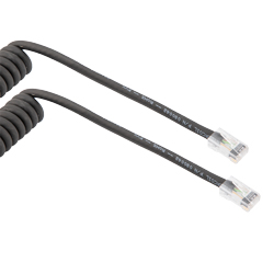 超五类以太网弹簧线组件，90度出线后连接RJ45-RJ45接头，使用UTP 26AWG绞合高柔性工业聚氨酯TPU电缆护套，黑色，长度为2到6英尺的图片