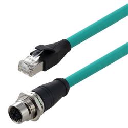 Category 6a M12 8 Position X code Double Shielded Industrial Cable, M12 F Panel Mount / RJ45, 0.5m的图片