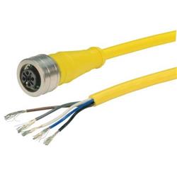 Brad® Ultra-Lock® M12线缆，5针，A编码，IP69K级，母头/预剥线，22AWG，PVC，黄，2米的图片