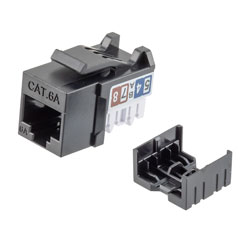 超6类RJ45 Keystone插座，IDC 110 90度冲压式，UTP（非屏蔽双绞线），黑色的图片