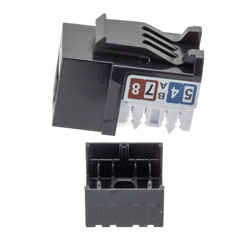 超6类RJ45 Keystone插座，IDC 110 90度冲压式，UTP（非屏蔽双绞线），黑色的图片