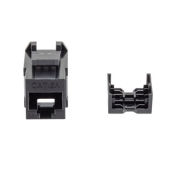 超6类RJ45 Keystone插座，IDC 110 90度冲压式，UTP（非屏蔽双绞线），黑色的图片