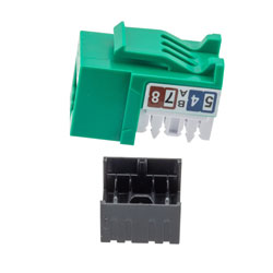 超6类RJ45 Keystone插座，IDC 110 90度冲压式，UTP（非屏蔽双绞线），绿色的图片