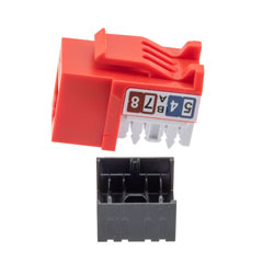 超6类RJ45 Keystone插座，IDC 110 90度冲压式，UTP（非屏蔽双绞线），红色的图片
